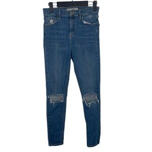 Topshop Moto Jamie High Waisted Distressed Skinny Jeans Blue W28 L32